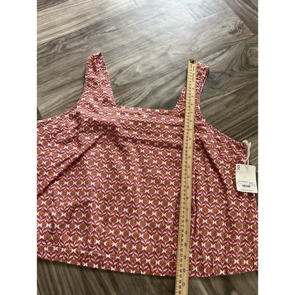 A.N.A Womens 100% Cotton Floral Geo Print Square Neck Top Retro Geo Red 1X - Image 6