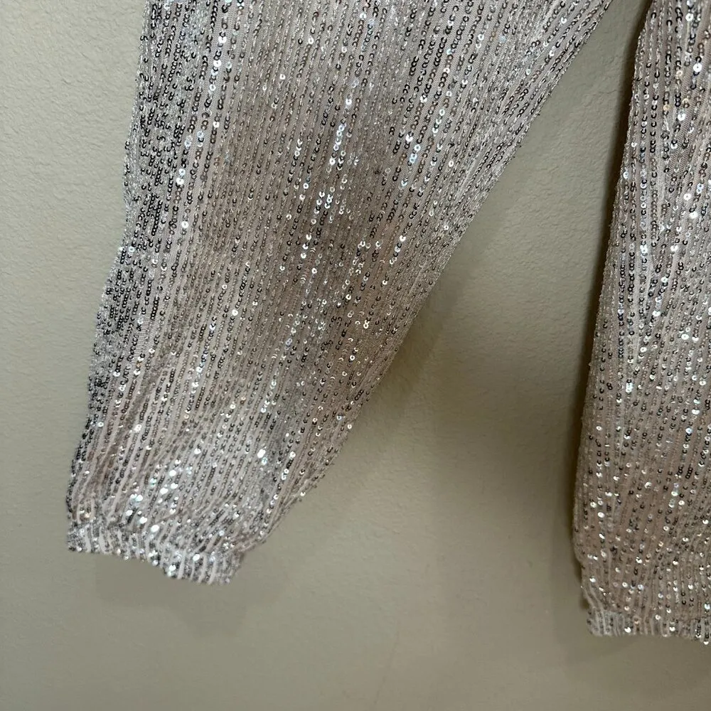 LOFT Gold Sequin Fully Lined Pants Trousers Party Pants Size Medium - Image 4