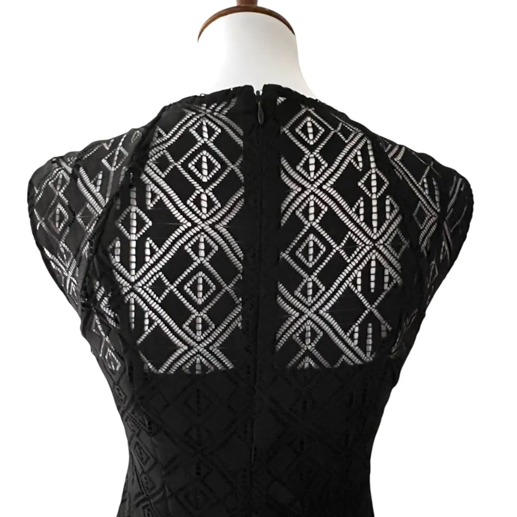 Womens Black Midi Dress 4 Small Cocktail Boho Lace Beaded Formal Nanette Lepore - Image 4