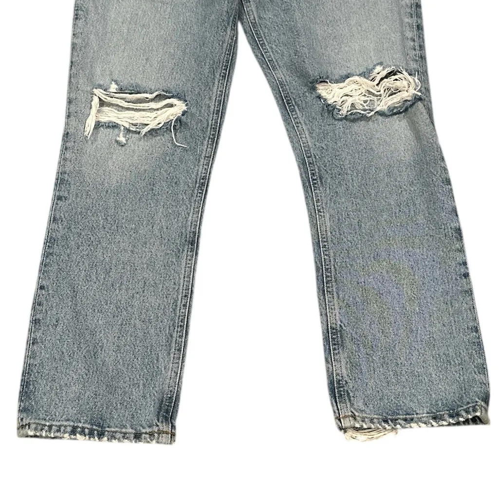 Agolde Riley High Rise Light Blue Denim Straight Crop Button Fly Jeans Size 27 - Image 7