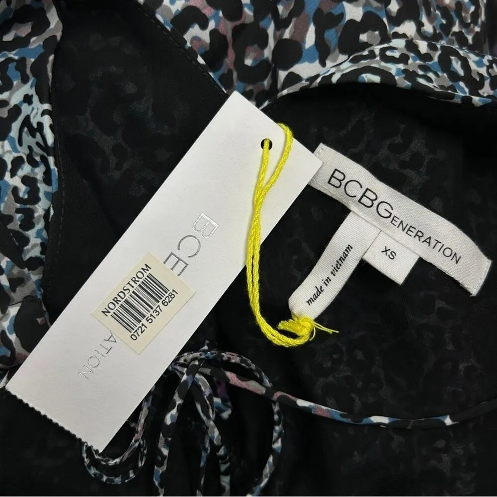BCBGENERATION Mini Dress Womens Size XS Leopard Print Animal Ruffle Colorful - Image 8