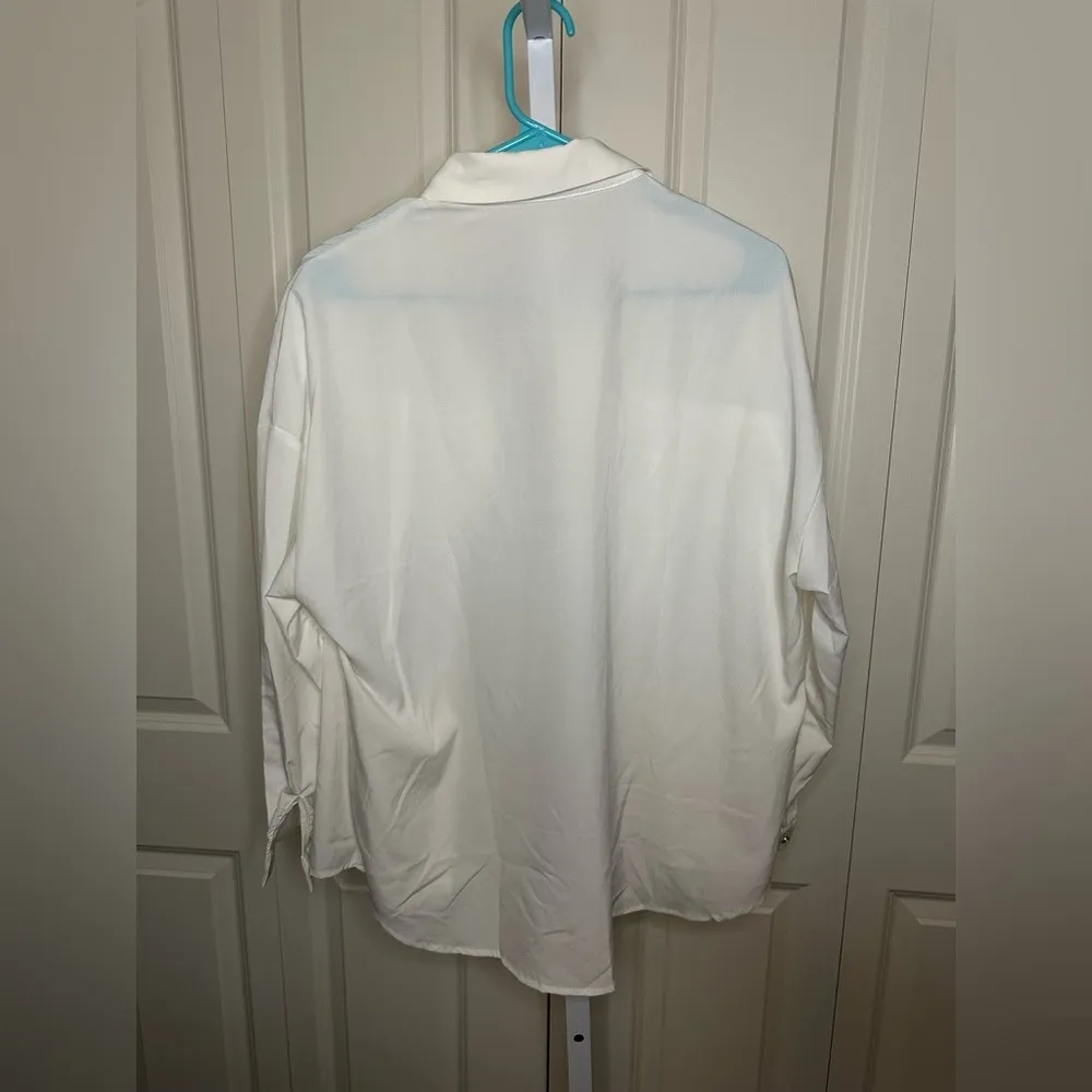 Shein White Fringe‎ Embellished Long Sleeve Button Down Shirt - Image 3