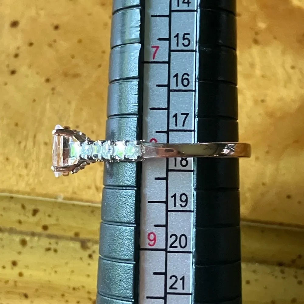 Natural Morganite Moissanite Sterling Silver Ring Size 8 Pink - Image 9