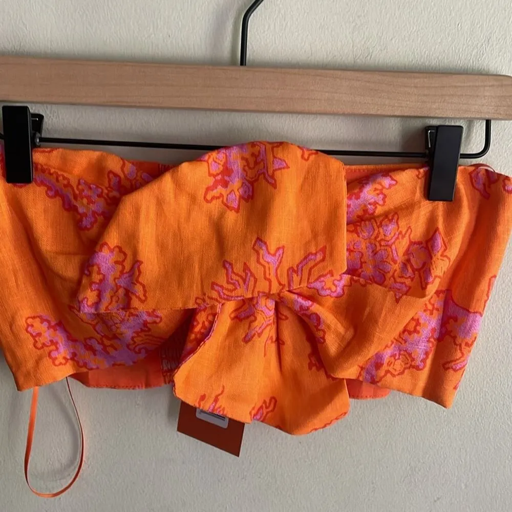 RHODE Toni Printed Twist Bandeau Top Coral Reef Grande Orange Size XS - Image 8