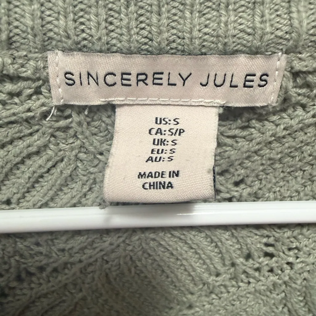 Sincerely Jules Cotton Sage Green Crop Cable Knit Cardigan Cabincore Small Gray - Image 2