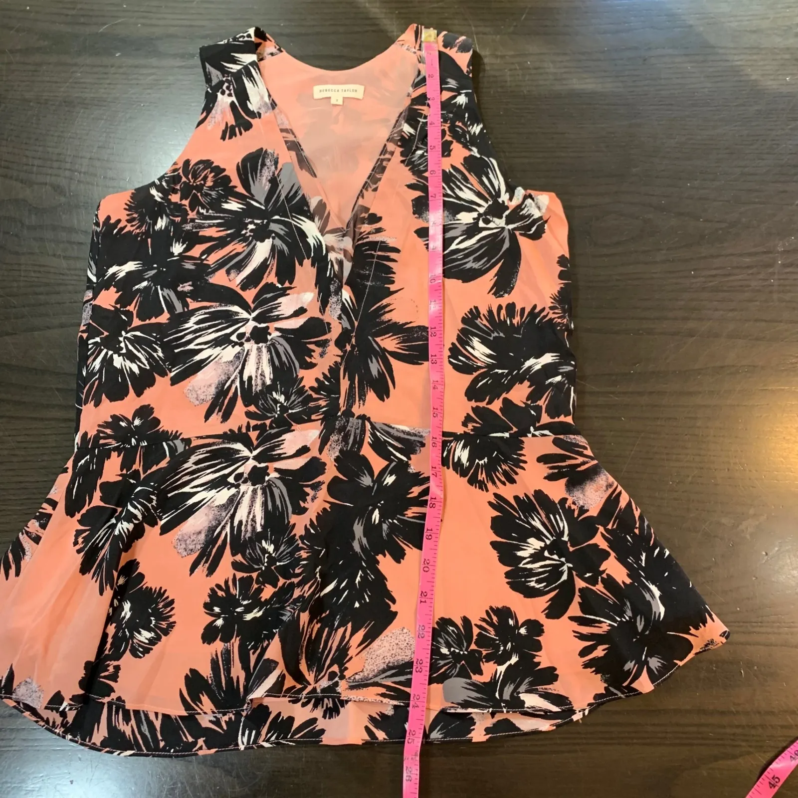 Rebecca Taylor Silk‎ Floral Sleeveless Peplum Top Pink Black Size 2 Soft Grunge - Image 8