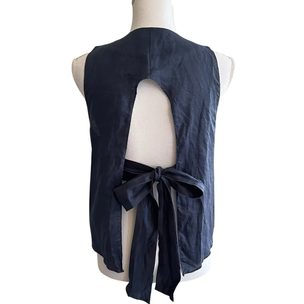 Moon River Anthropologie Womens Linen Open Back Top Sz S Beach Minimalist Travel - Image 3