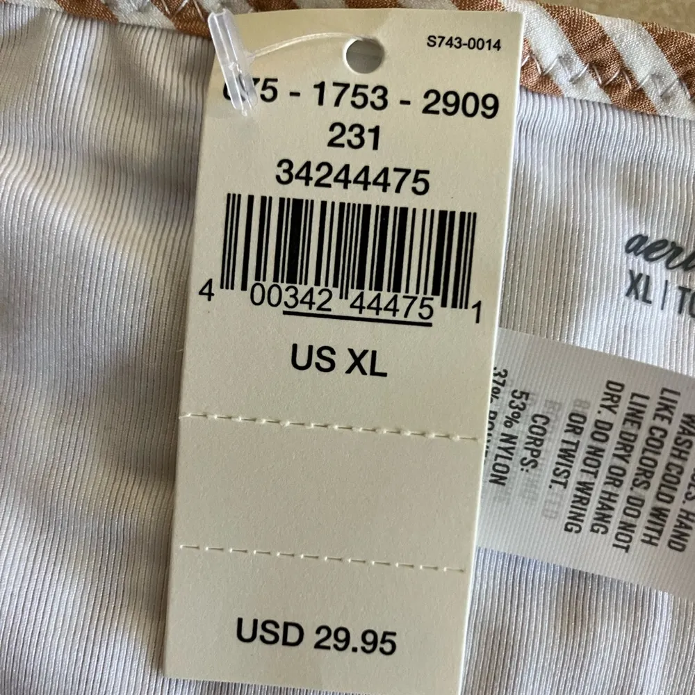 Womens tan and white seersucker ruffle bikini bottoms - Image 5