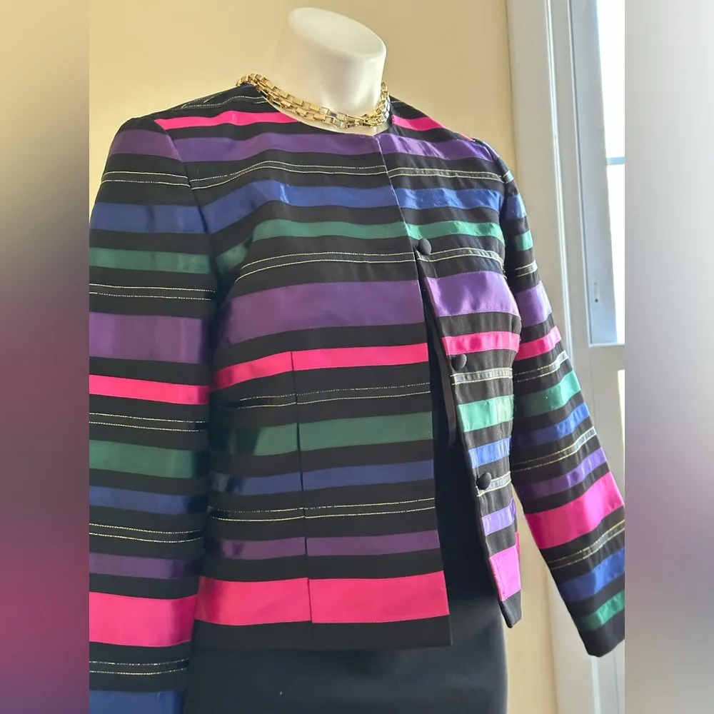 Talbots Ribbon Black Stripes Blazer Gold Trim 4 button 1st Button Is lose SZ 6P - Image 2