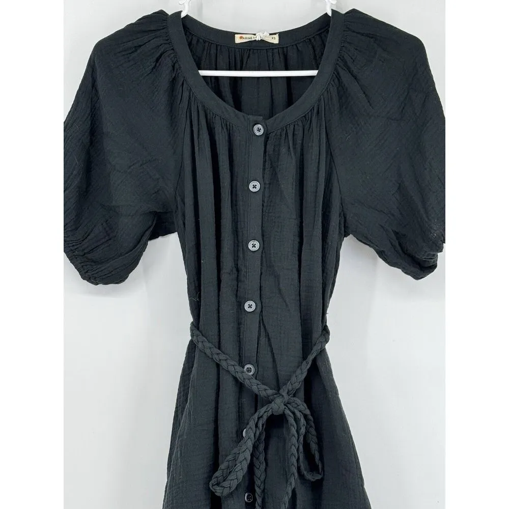Marine Layer Erin Shirt Dress‎ Cotton Black Midi Belted XSMALL Gauze Puff Sleeve - Image 8