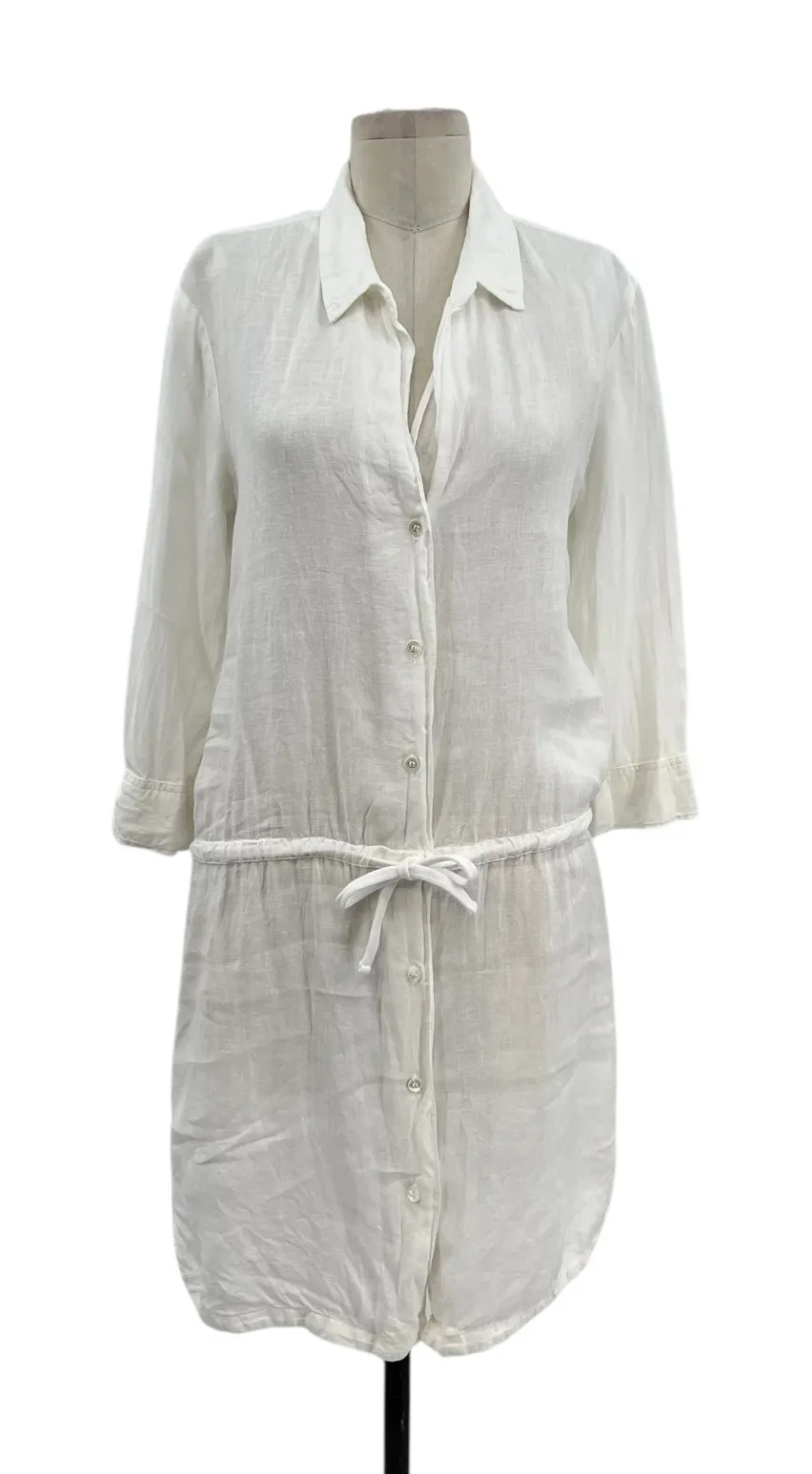 James Perse Linen Shirt Dress Button-Down Drawstring Waist White Size 1 Small - Image 1