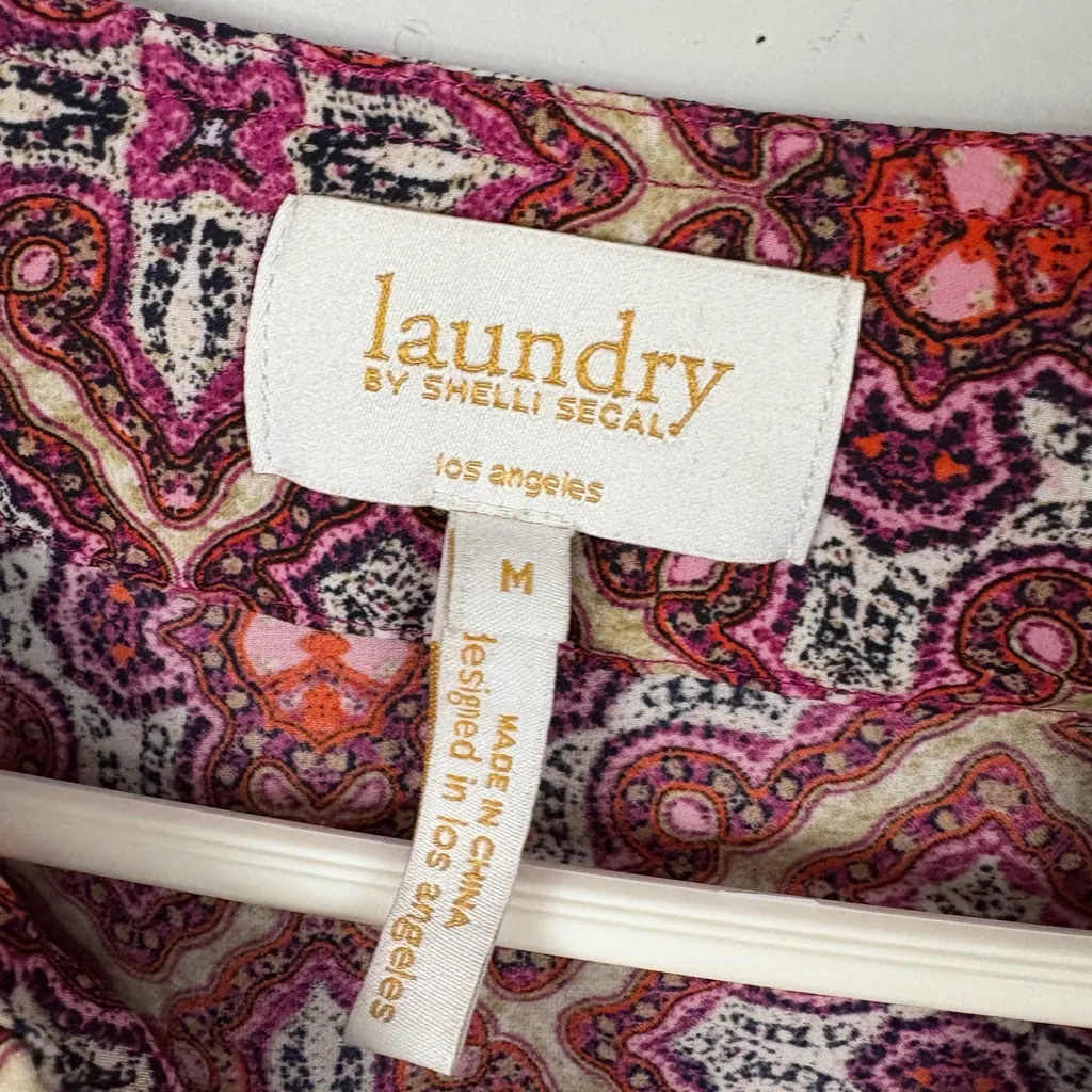 Laundry by Shelli Segal Tunic Top Adjustable Waist Boho Geometric Bishop Sleeve - Image 3