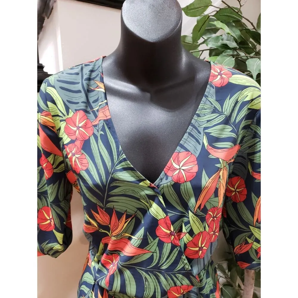 Molly Bracken Womens Multi Tropical Print Polyester Long Sleeve Jumpsuit Size M - Image 5