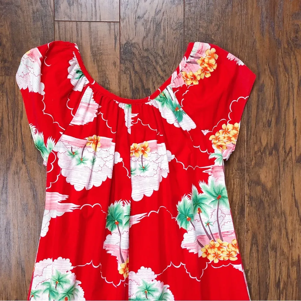 vintage • Hilo Hattie’s 70s Hawaiian dress red cotton midi muumuu palm tree - Image 10