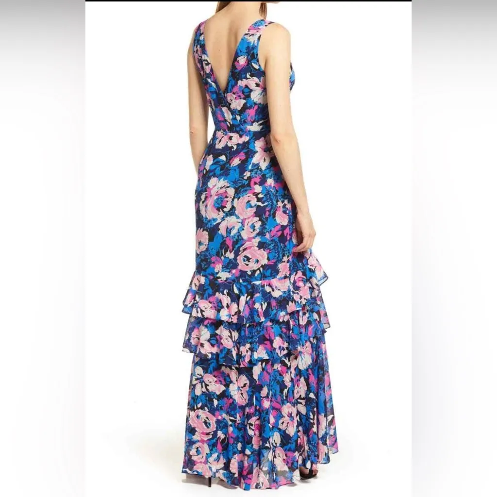 WAYF The Miramar High-Low Ruffled Gown Magenta Floral Sleeveless Maxi Dress S - Image 2