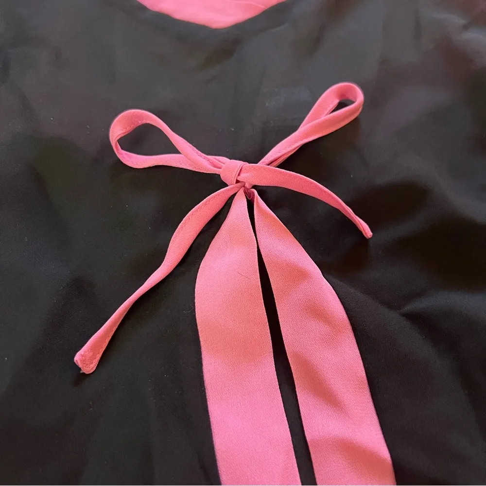 Y2K Vintage Mesh Transparent Top Pink Black Bow Lingerie Small Medium - Image 2