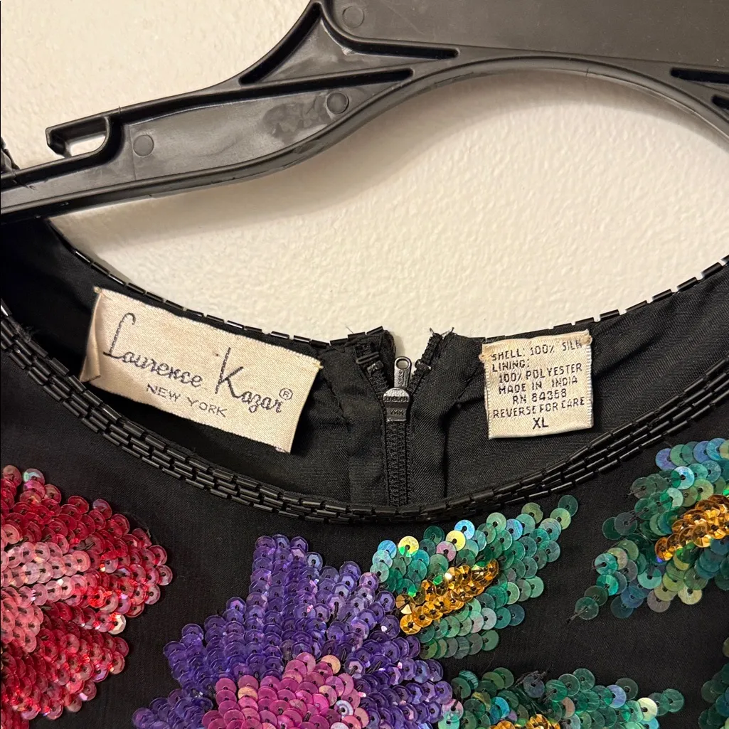 Elegant Floral Sequin Blouse Black Size XL - Image 4