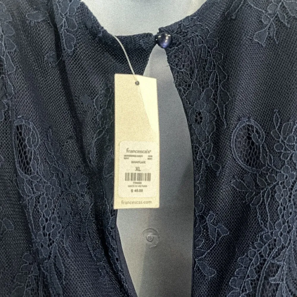 Trixxi Floral Lace Short Sleeve Flowy Flare Leg Shorts Romper Navy Blue XL - Image 9