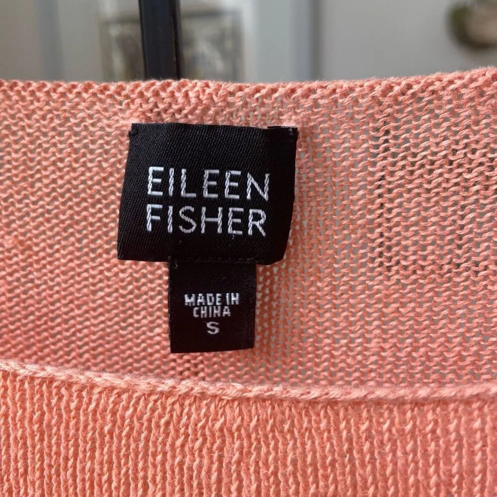 Eileen Fisher Orange Sherbet 100% Linen Knit Top Sweater S - Image 3