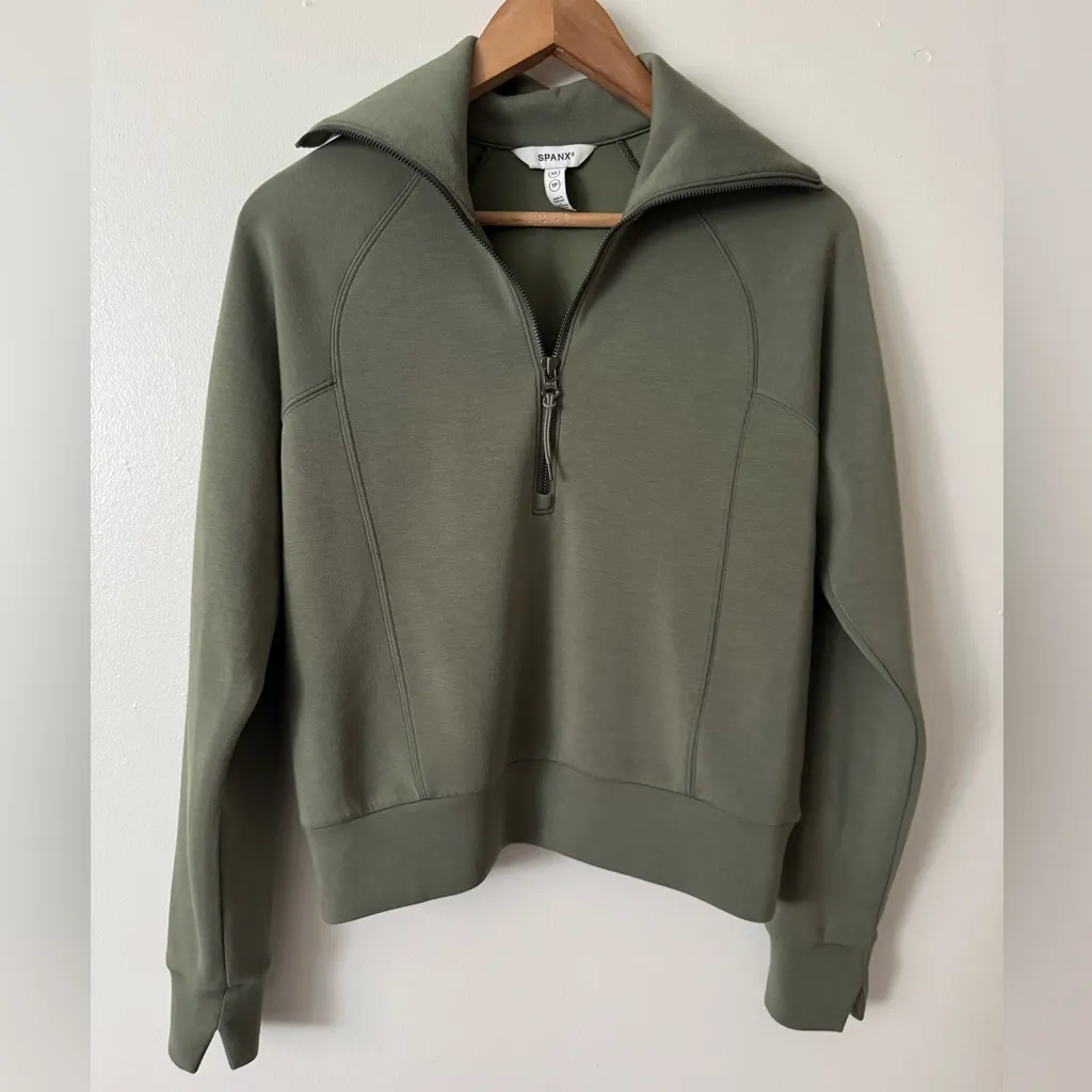 Spanx  XS Air Essentials Half Zip Pullover in Clover Green - Image 2