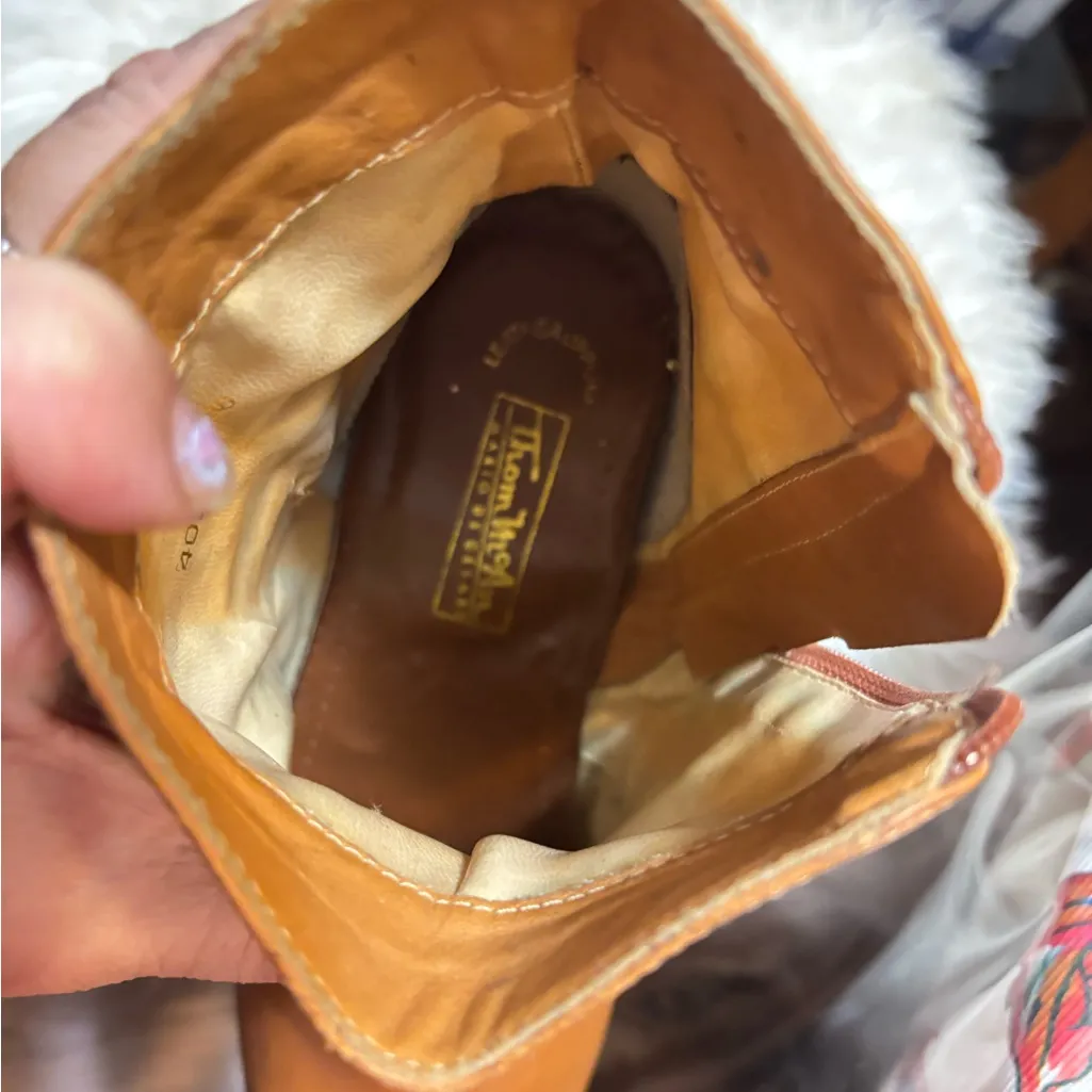 Thom Mcan Womens Brown Leather Ankle Boots mini heels Size 9 - Image 6