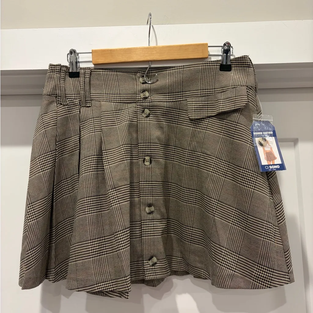 NWT Ci Sono Plaid Preppy Academia Button-front Mini Skirt Size Large - Image 11