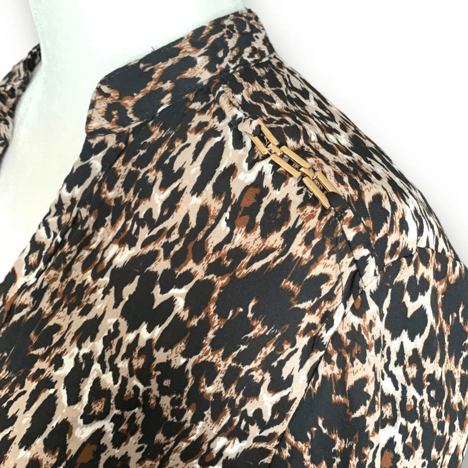 NY Collection Petite Top Tan Black Leopard Animal Print Long Sleeve Vneck - Image 5