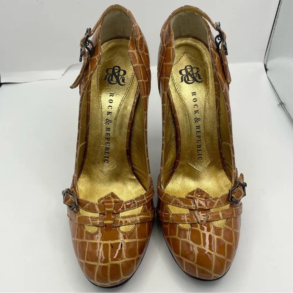 croc leather stiletto pump heels women Size 37 1/2, 6.5US - Image 3