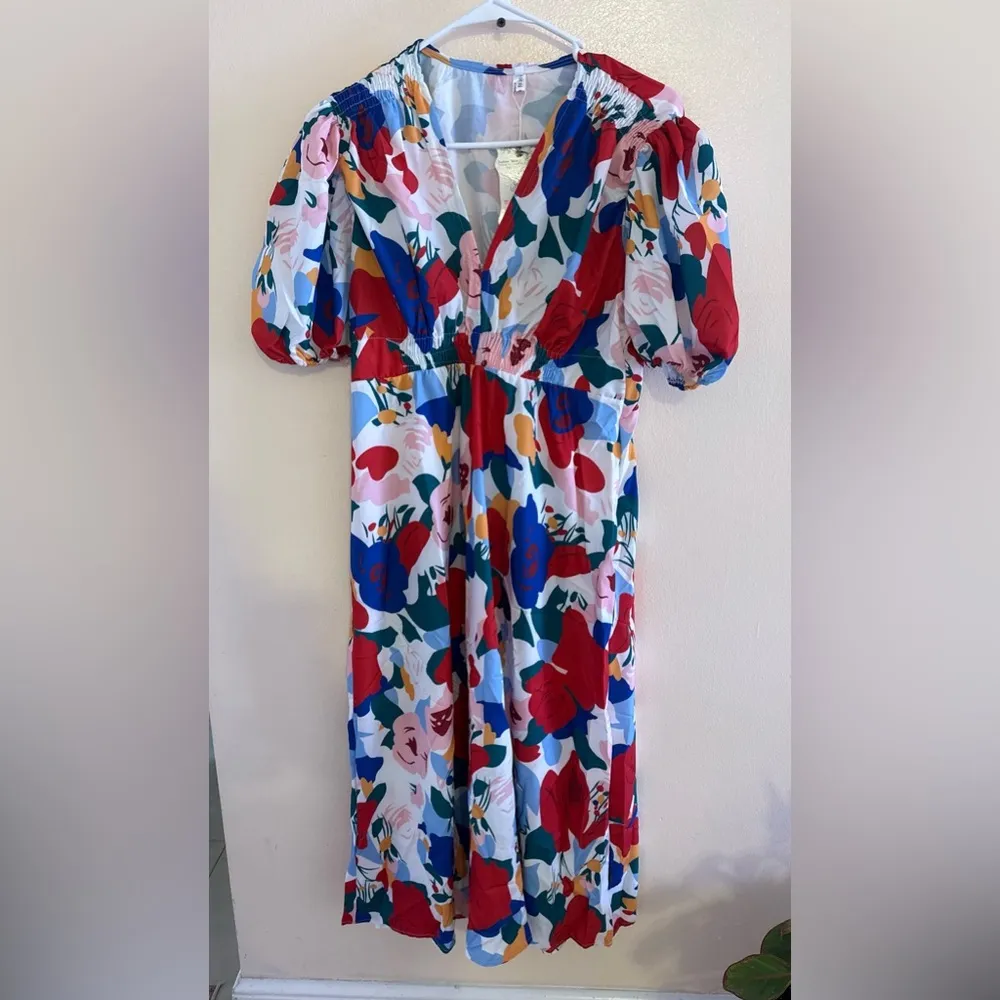 Classic & Best Love The Date Floral Midi Dress Puff Sleeve Size 4XL Summer Red - Image 4