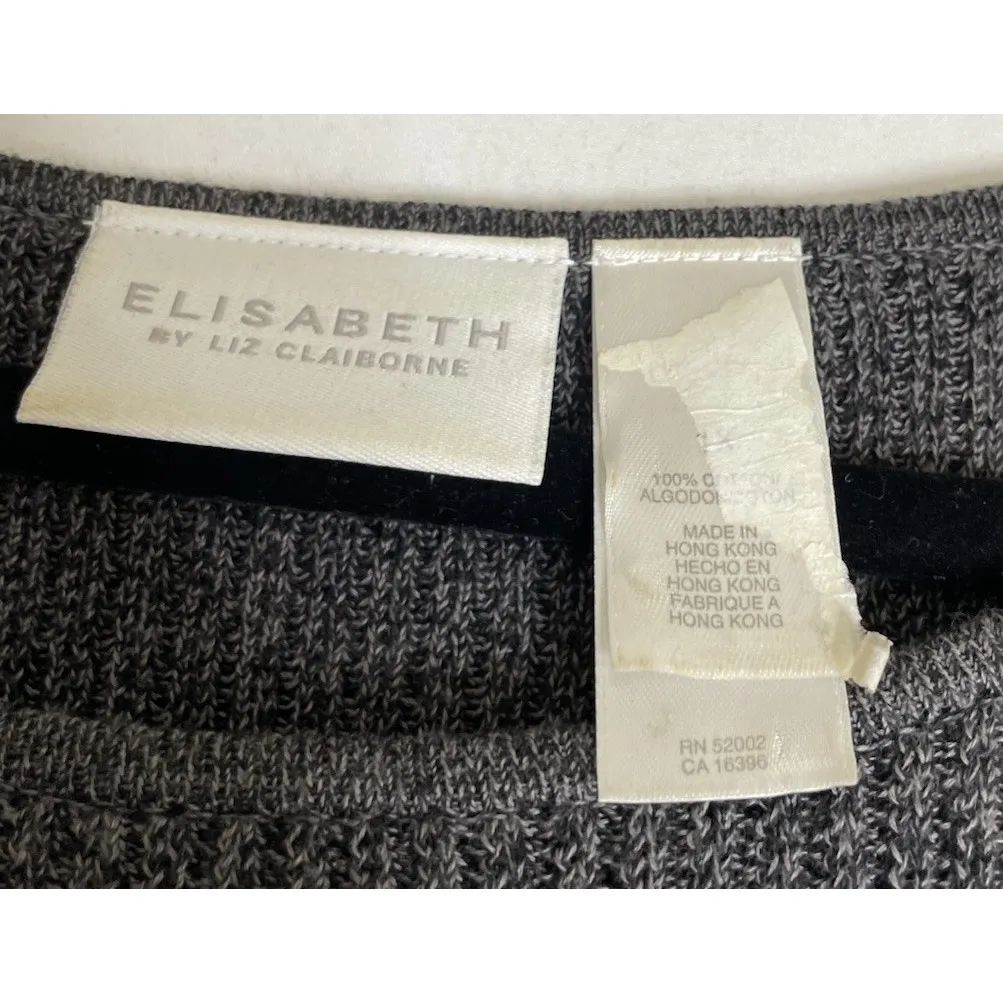 Vintage‎ Liz Claiborne Womens 1X Grey Ribbed Sweater Top Short Sleeve Preppy - Image 3