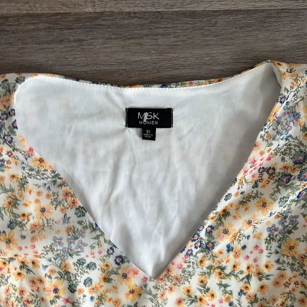 MSK Flutter Sleeve Short Floral Midi Fit Flare Dress 3X Yellow - Image 4