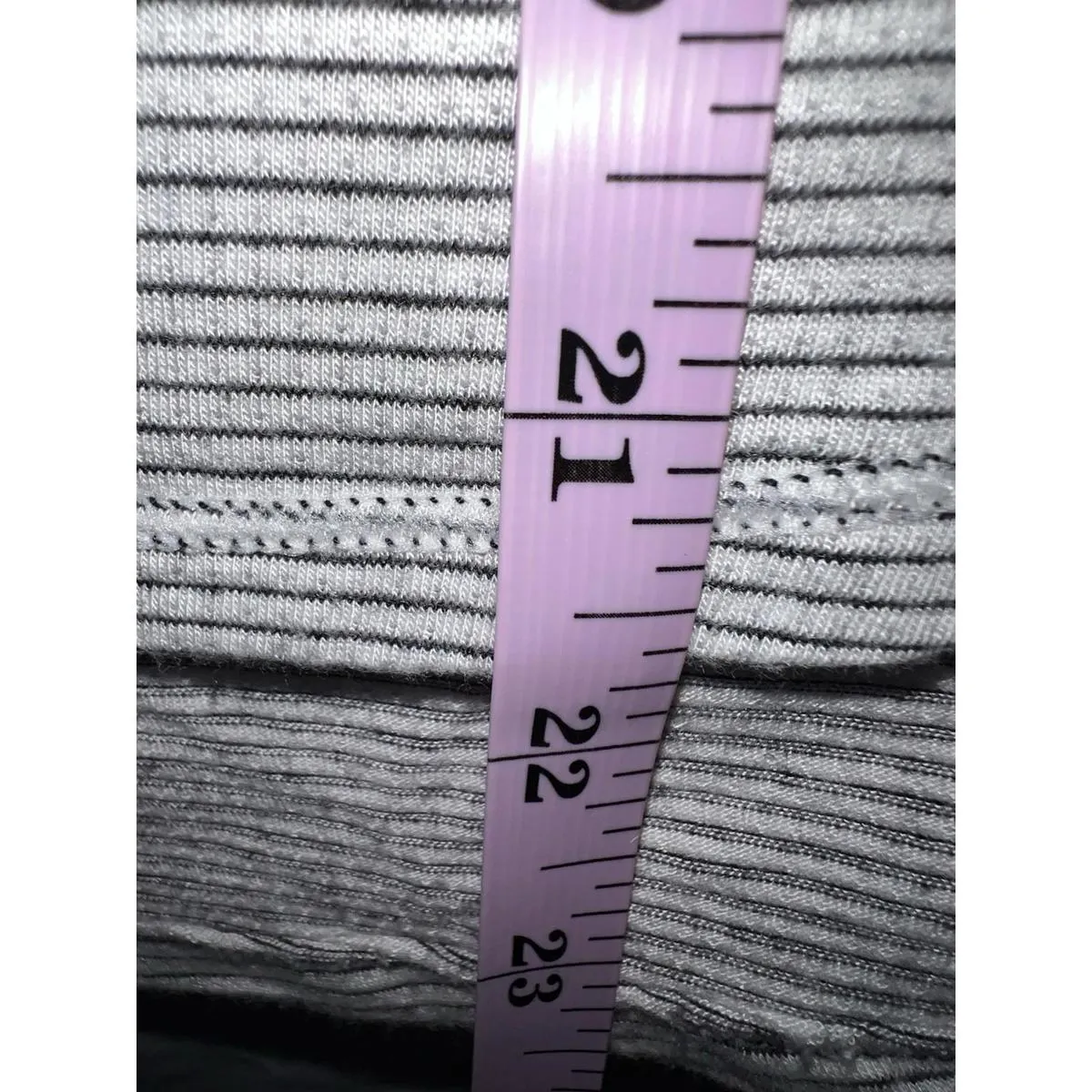 Max Studio Striped Ruffle Sleeve Scoop Neck Stretch Tee Top Gray White Women’s L - Image 7