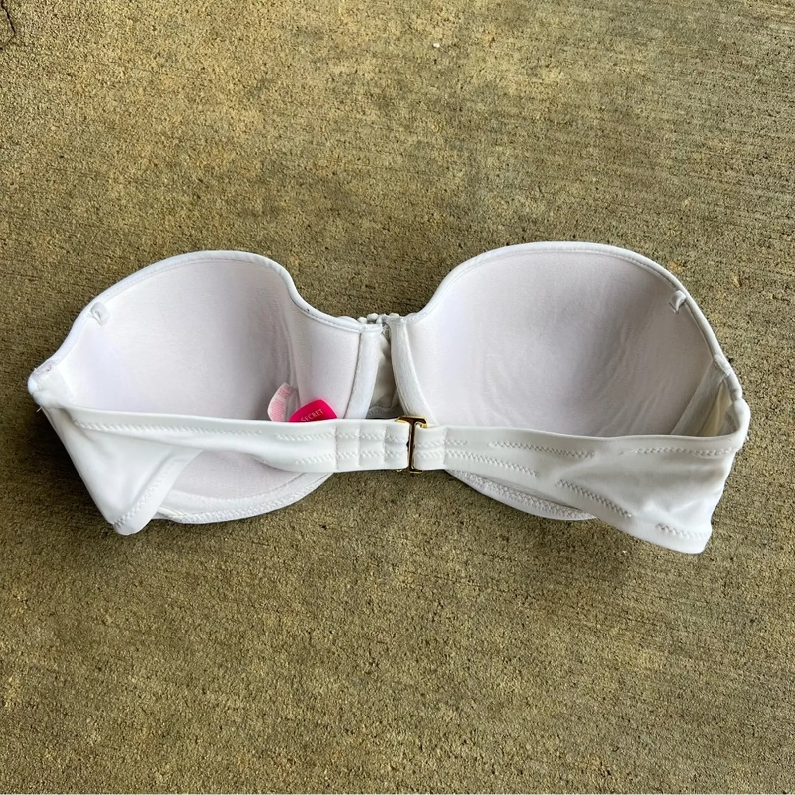Victoria’s Secret 34D White Pushup Bandeau bikini top with broach detail - Image 2