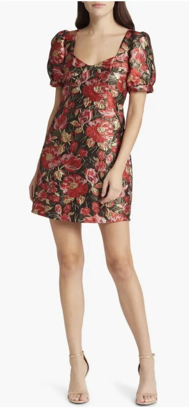 Adelyn Rae Claris Mini Dress Pink Black Floral Puff Sleeve Party Size Medium - Image 1