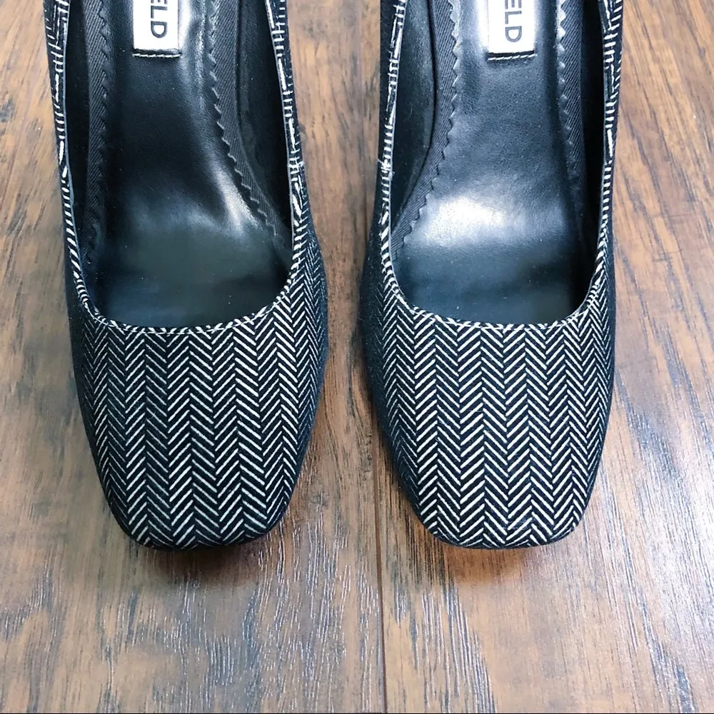 Karl Lagerfeld • Maki heels pumps herringbone velvet black square toe tweed - Image 4