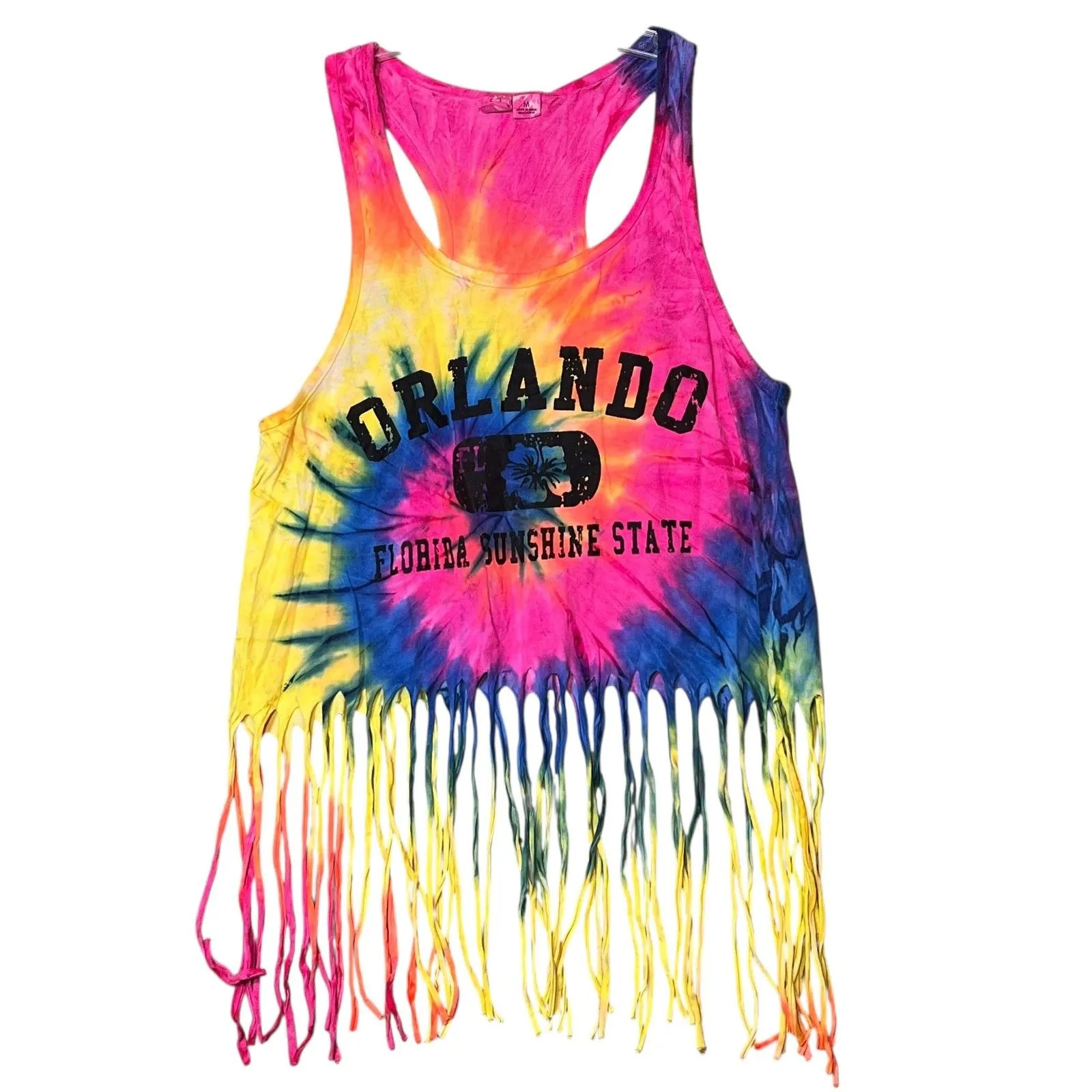 Beach By Exist Tank Top Womens Medium Multicolor Orlando Florida Fringe Tie Dye - Image 9