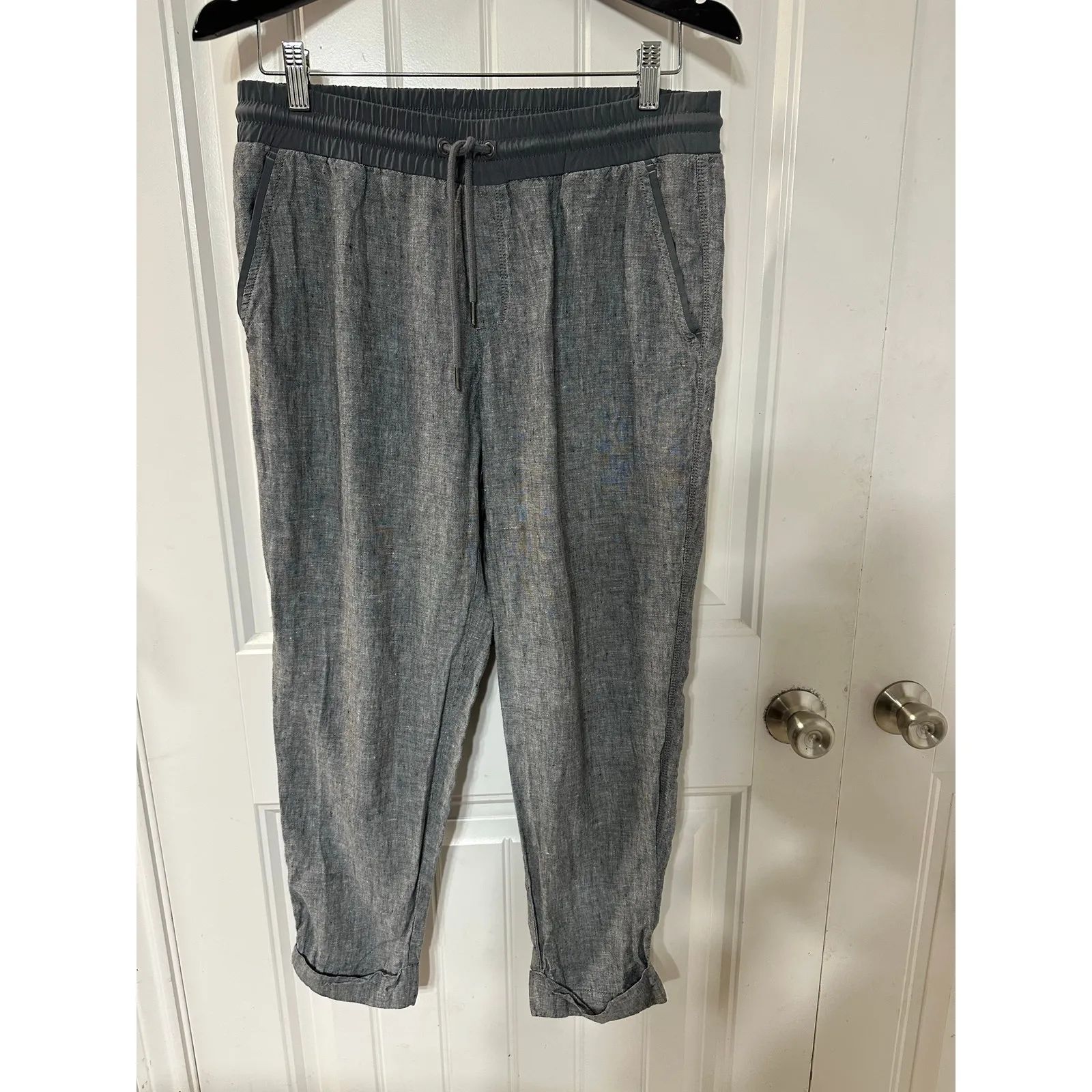 Athleta Linen Pants Drawstring Waist Gray Women 10 Lounge Athleisure Light Comfy - Image 2
