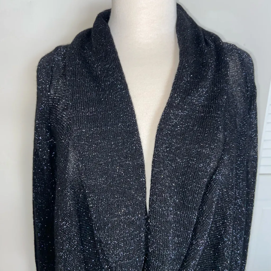 Express Black Metallic Shimmer Deep Cowl Top Wool Alpaca Mohair Blend Small S - Image 3
