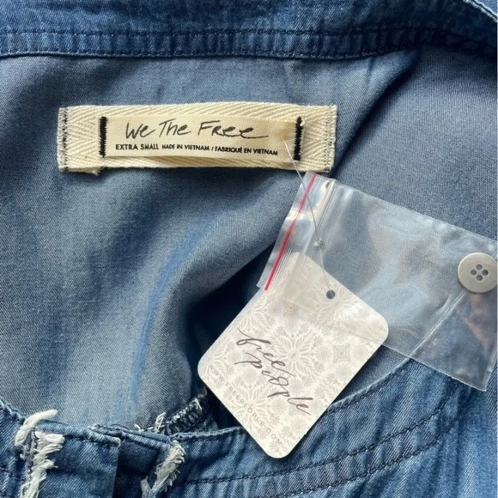 NWT Free People We The Free Summer Love Top Flowy Indigo Blue Tie Sleeve Size XS - Image 10