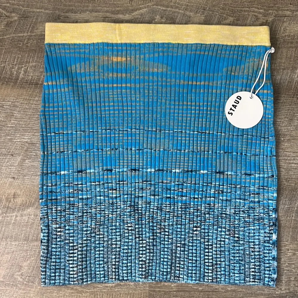 NWT STAUD Piera Space - Blue Dye Rib Knit Mini Skirt Size XL - Image 3