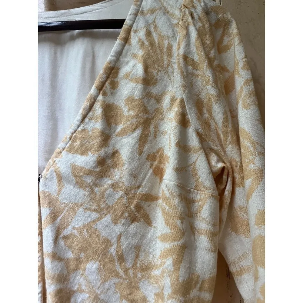 Abercrombie & Fitch peach white Long Sleeve tropical palm tree cropped top S - Image 8