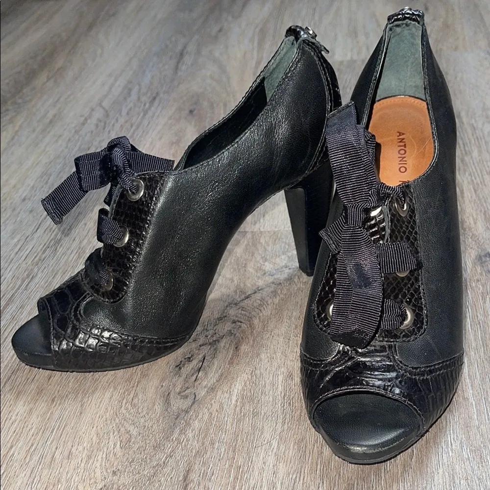 Antonio Melani Clare Black Peep-Toe Heels with Ribbon Detail - Image 11