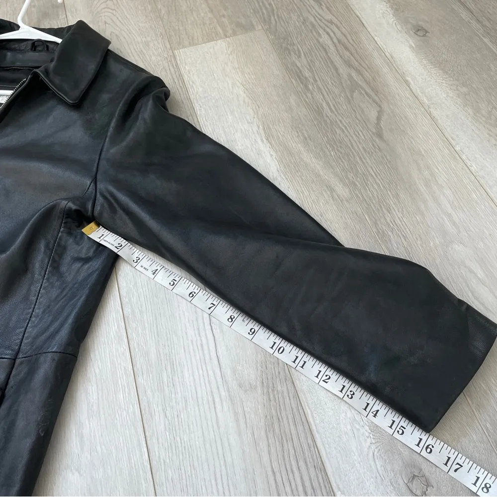 Liz Claiborne Jacket leather womens Black small petite y2k minimalist chic moto - Image 10