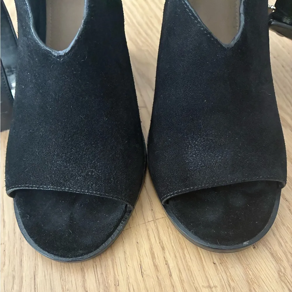 Marc Fisher Black Suede Wedge Chunky Heel Sandal Booties Ankle Strap 8.5 - Image 7