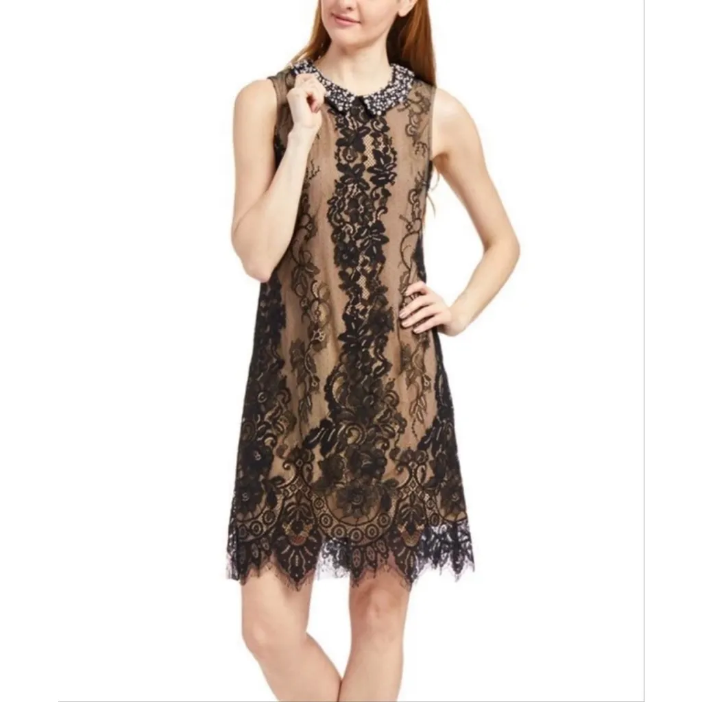 Betsey Johnson Lace Illusion Dress Pearl Collar Date Night Size 6 - Image 2