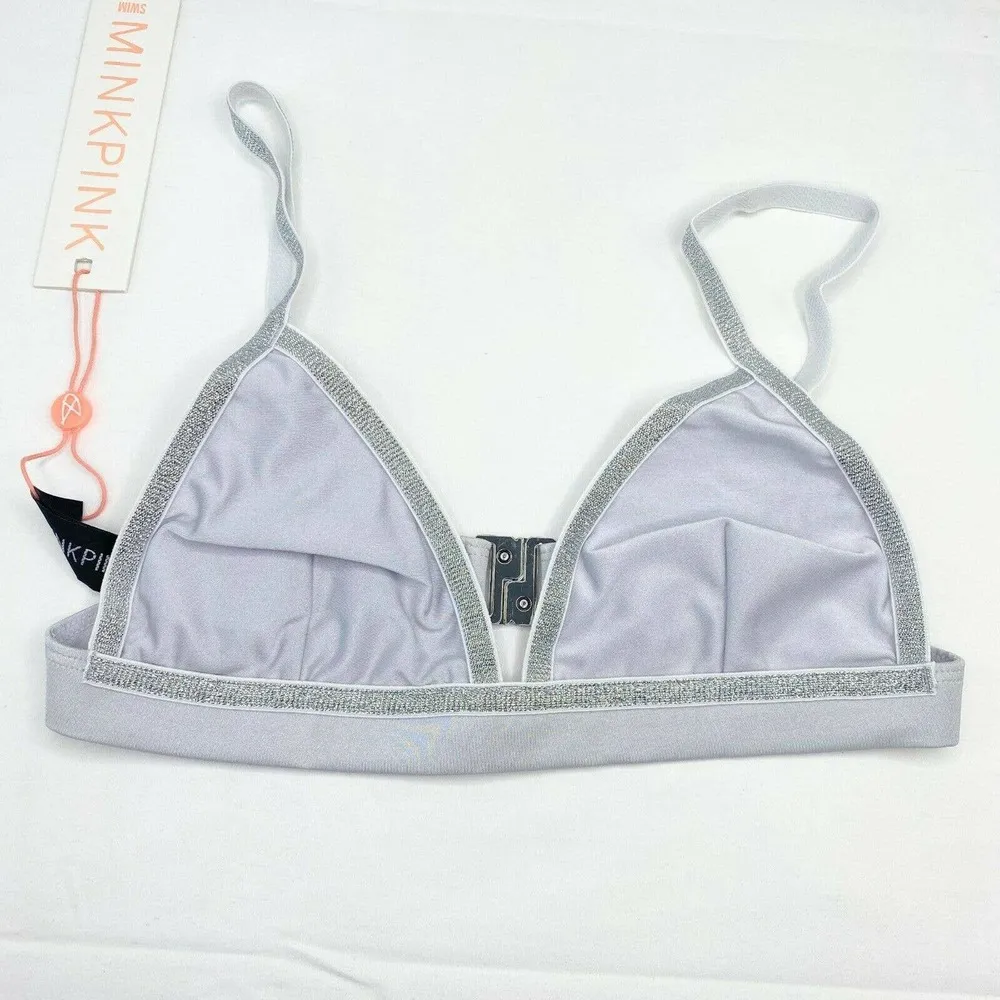 Mink Pink Shine Bright Silver Triangle Bikini Top Women's Size Extra Small XS - Image 2
