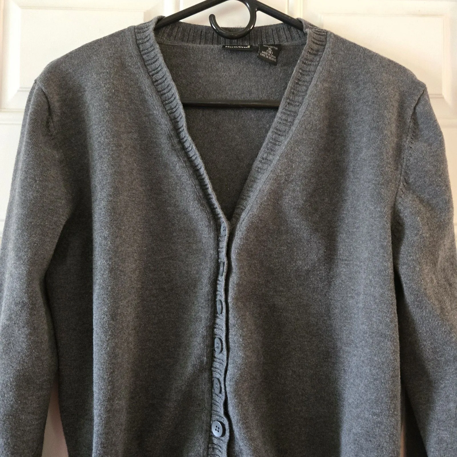 NorthCrest Cardigan Woman Size XL (18) Gray Vintage Y2K School Button Up Stretch - Image 4