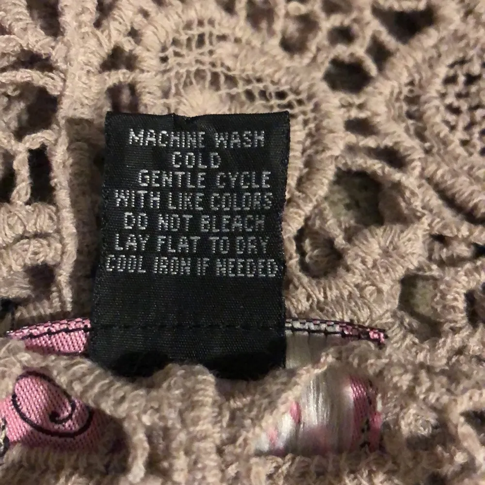 Questions by Say What Tan Crochet Knit Gem Button Down Half Sleeve Top Womens S - Image 8