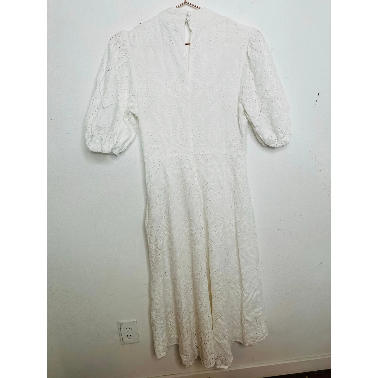 ALLSAINTS White Eyelet 100% Cotton Mock Neck Camila Broderie A - Image 7