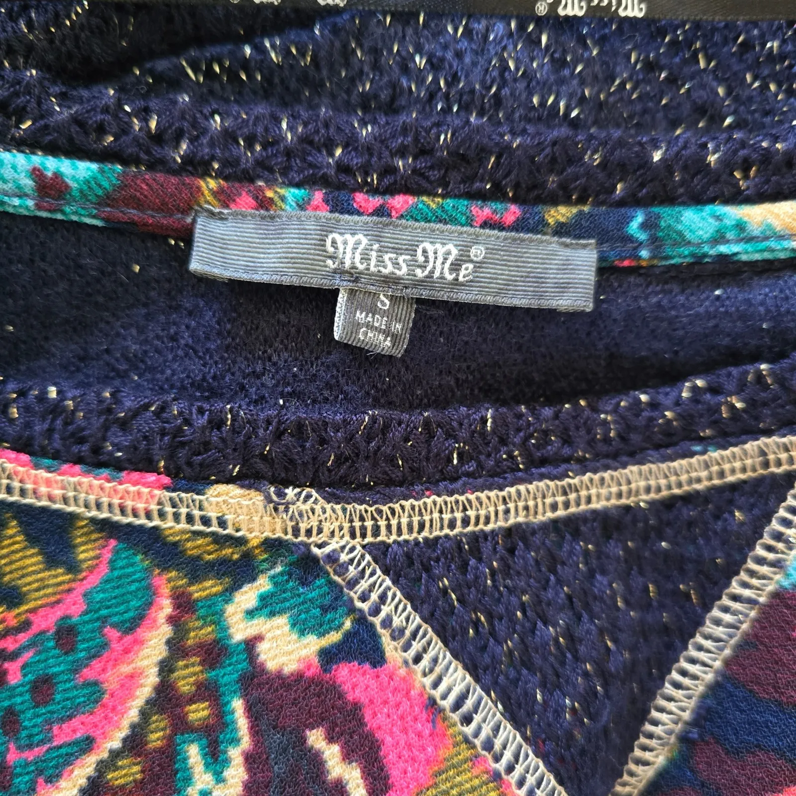 Miss Me Floral Print Embellished Elbow Patch Sweater Knit Small Boho - Image 6